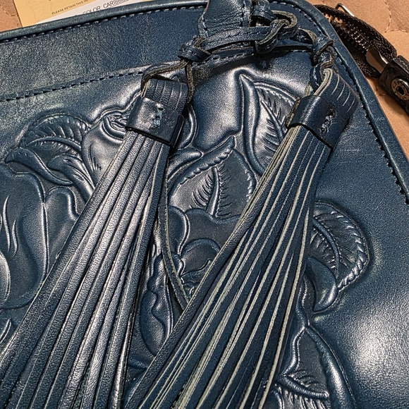 Patricia Nash Caribbean Blue Rose Tooled Leather Satchel Handbag NWOT - Picture 2 of 10